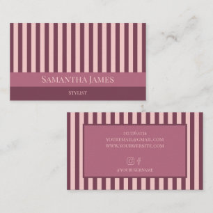 Elegant Burgundy Pink Stripes Business Card