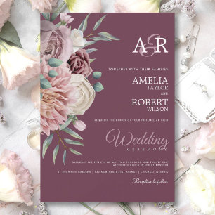 Elegant Burgundy Pink Watercolor Floral  Invitatio Invitation