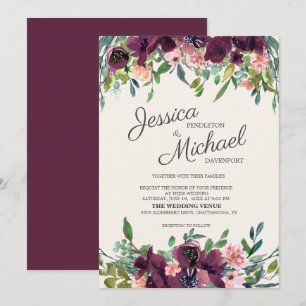 Elegant Burgundy Pink Watercolor Floral Invitation