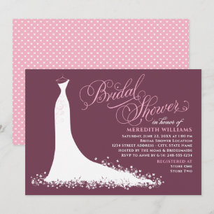 Elegant Burgundy Pink Wedding Gown Bridal Shower Invitation