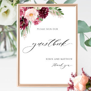 Elegant Burgundy Pink Wedding Guestbook Sign