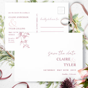 Elegant, Burgundy Pink Wedding Save the Date Postcard