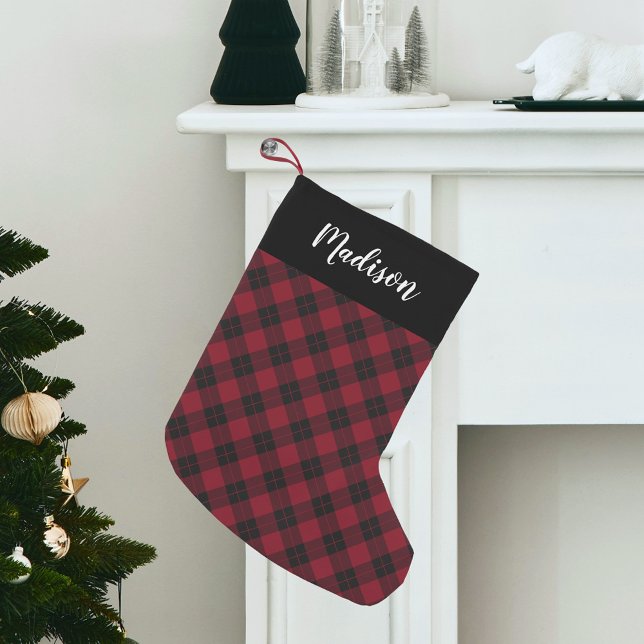 Elegant Burgundy Plaid Personalised Small Christmas Stocking (Creator Uploaded)