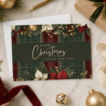 Elegant Burgundy Plaid & Poinsettia Christmas