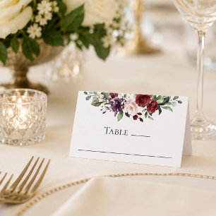 Elegant Burgundy Plum Floral Event Place Card