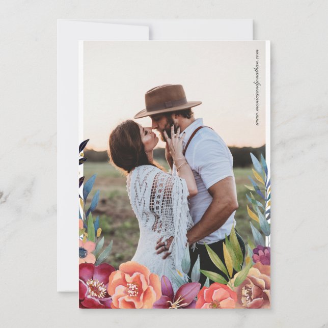 Elegant Burgundy & Plum Floral Photo Wedding V2 Invitation (Back)