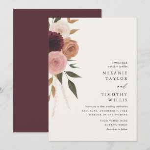 Elegant Burgundy Plum Floral Wedding Invitation