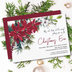Elegant Burgundy Poinsettia Christmas Eve Invitation