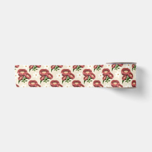 Elegant Burgundy Poppy and White Daisy Floral Patt Satin Ribbon