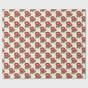 Elegant Burgundy Poppy and White Daisy Floral Patt Wrapping Paper