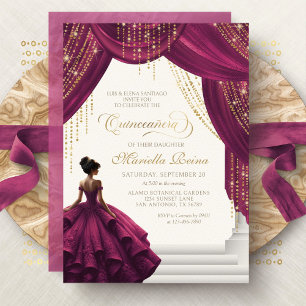 Elegant Burgundy Princess Dress Quinceanera Invitation