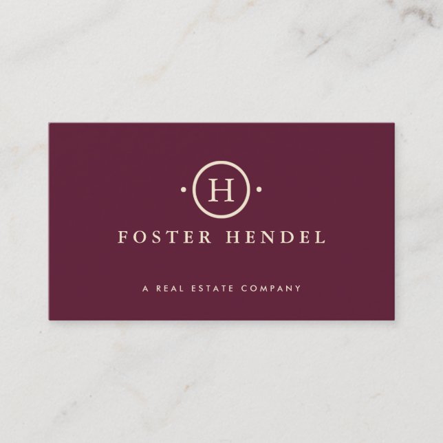 Elegant Burgundy Professional Monogram Business Card (Front)