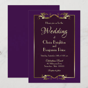 Elegant Burgundy Purple Gold Wedding Invitation