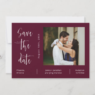Elegant Burgundy QR Code Photo Save the Date Invitation