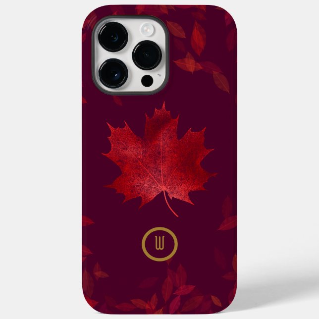 Elegant Burgundy Red and Gold Autumn Leaves Case-Mate iPhone Case (Back)