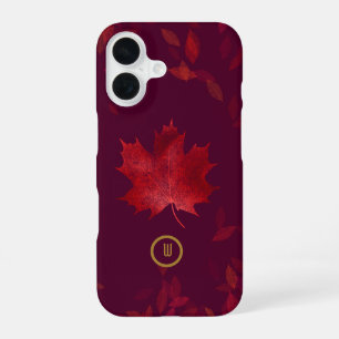 Elegant Burgundy Red and Gold Autumn Leaves iPhone 16 Case