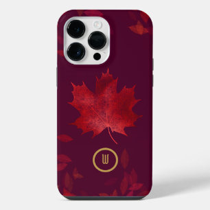 Elegant Burgundy Red and Gold Autumn Leaves iPhone 14 Pro Max Case