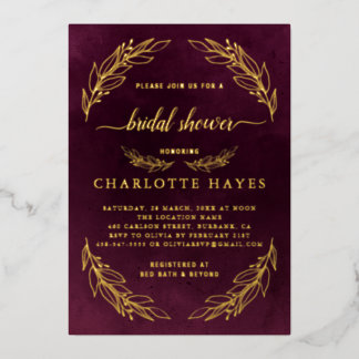 Elegant Burgundy Red And Gold Bridal Shower