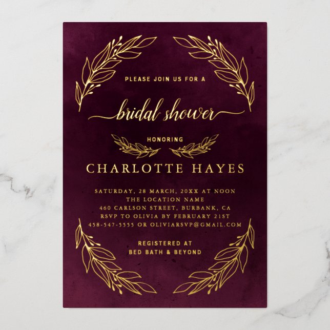 Elegant Burgundy Red And Gold  Bridal Shower (Front)