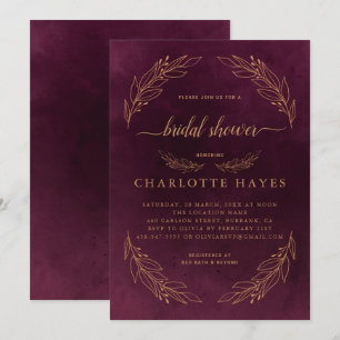 Elegant Burgundy Red And Gold Bridal Shower Invitation