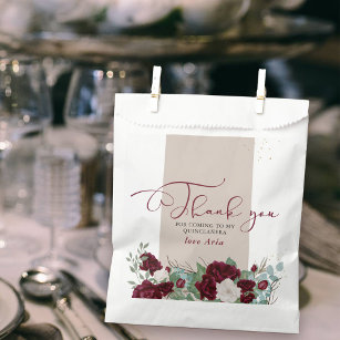 Elegant Burgundy Red and Ivory Roses Thank You Favour Bags