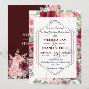 Elegant Burgundy Red Blush Pink Floral Wedding Invitation