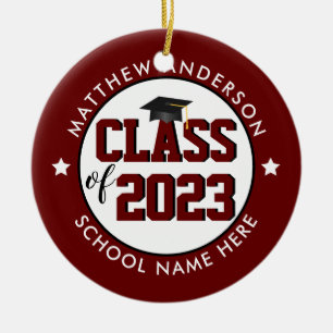 Elegant Burgundy Red Class of 2023 Graduation Ceramic Tree Decoration