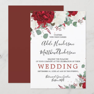 Elegant Burgundy Red Floral Wedding Invitation