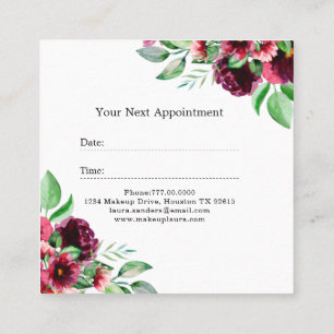 Elegant Burgundy Red Flower Makeup Artist Business Appointment Card