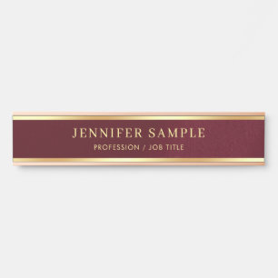Elegant Burgundy Red Glamour Gold Colour Text Long Door Sign