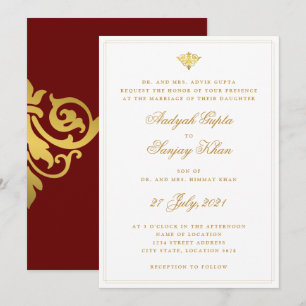 Elegant Burgundy Red Gold Indian Wedding Invitation