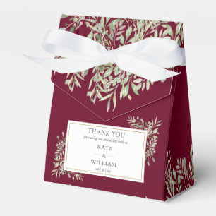 Elegant Burgundy Red Greenery Floral Wedding Favour Box