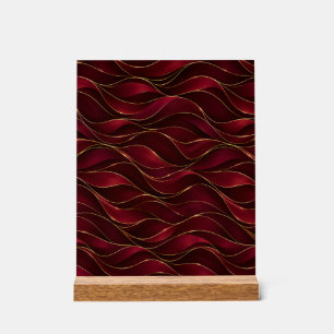 Elegant Burgundy Red Marble Waves with Gold Accent Acrylic Sign