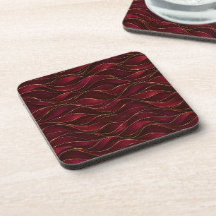 Elegant Burgundy Red Marble Waves with Gold Accent Coaster