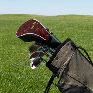 Elegant Burgundy Red Marble Waves with Gold Accent Golf Head Cover