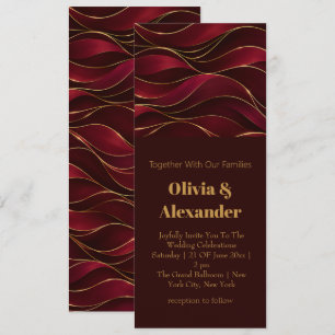 Elegant Burgundy Red Marble Waves with Gold Accent Invitation