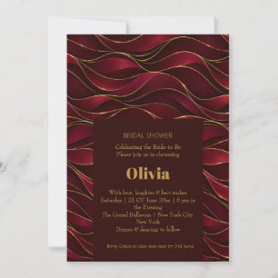 Elegant Burgundy Red Marble Waves with Gold Accent Invitation