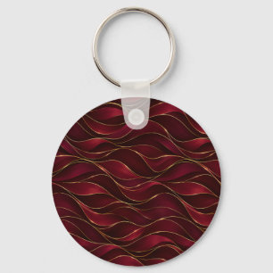 Elegant Burgundy Red Marble Waves with Gold Accent Key Ring