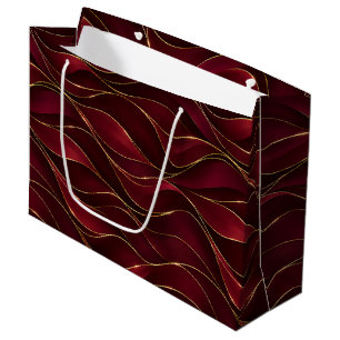 Elegant Burgundy Red Marble Waves with Gold Accent Large Gift Bag