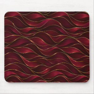 Elegant Burgundy Red Marble Waves with Gold Accent Mouse Mat