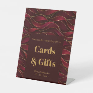 Elegant Burgundy Red Marble Waves with Gold Accent Pedestal Sign