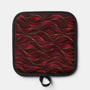 Elegant Burgundy Red Marble Waves with Gold Accent Pot Holder