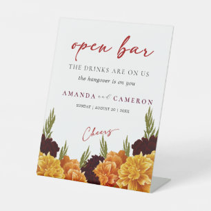 Elegant Burgundy Red  "Marigold" Open Bar Wedding Pedestal Sign