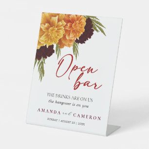 Elegant Burgundy Red  "Marigold" Open Bar Wedding Pedestal Sign