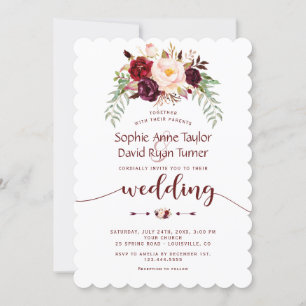 Elegant Burgundy Red Marsala Floral Wedding Invitation