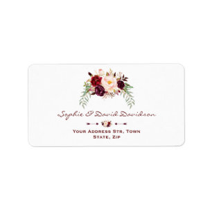 Elegant Burgundy Red Marsala Floral Wedding Label