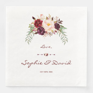 Elegant Burgundy Red Marsala Floral Wedding Napkin
