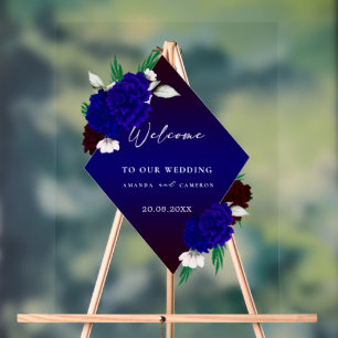 Elegant Burgundy Red Navy Blue "MARIGOLD" Wedding  Acrylic Sign