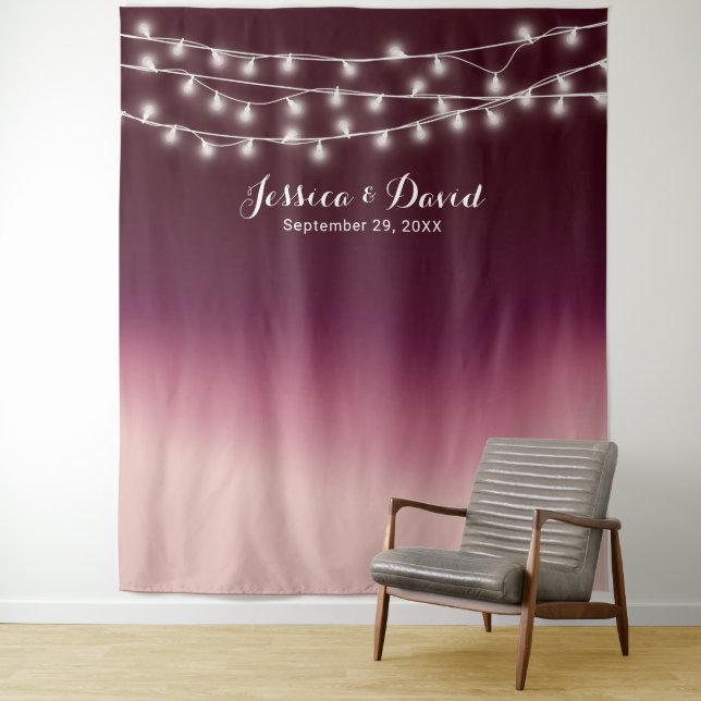 Elegant Burgundy Red Ombre Wedding Backdrops Tapestry (In Situ)