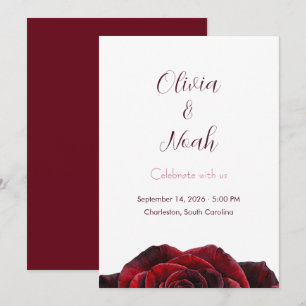 Elegant Burgundy Red Rose Floral Wedding Invitation